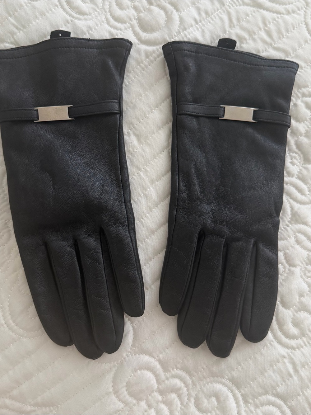 Altare Black Genuine Leather Gloves with Silver Hardware - Size XL